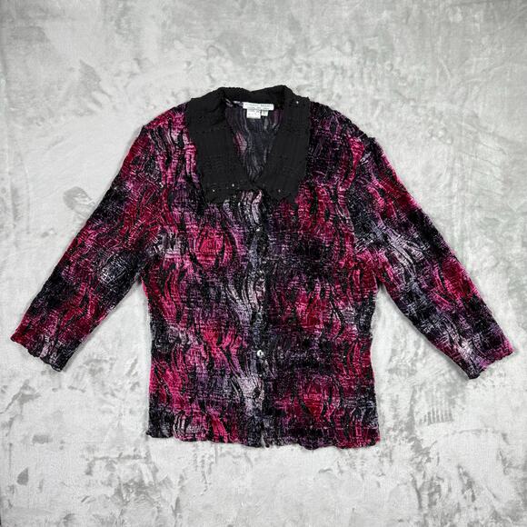 Vintage 80s 90s Alberto Makali Collared Cardigan Womens XL Burnout Buttons Party - Picture 1 of 10